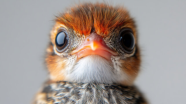 Close-up of a newly hatched extinct bird species under bright studio lighting on white background 