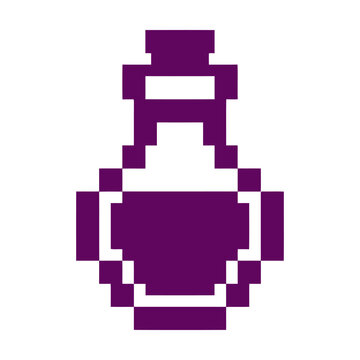 Purple pixel art magic potion bottle icon Vector