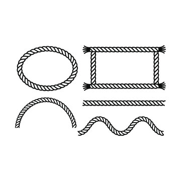 Set of nautical rope frames and borders in various shapes like circle rectangle and wave lines Vector