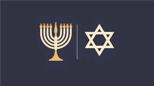 Hanukka vektor with golden menorah and star of david symbol