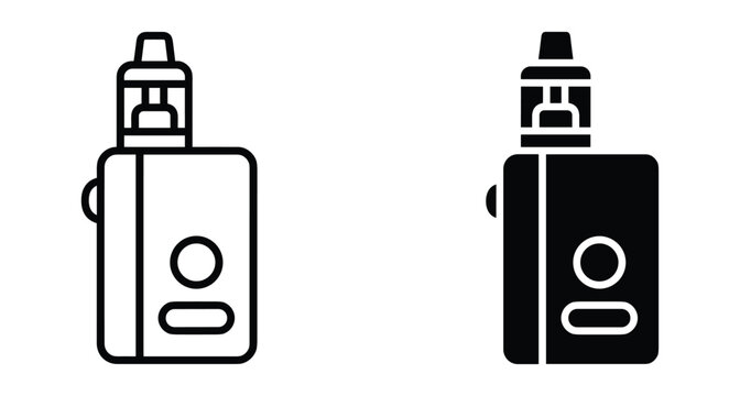 Electronic cigarette vape mod icons set featuring outline and solid glyph styles for vaping device technology and modern smoking alternative equipment