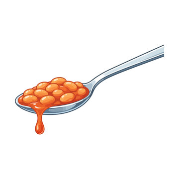 A silver metal spoon filled with delicious baked beans in red tomato sauce Vector