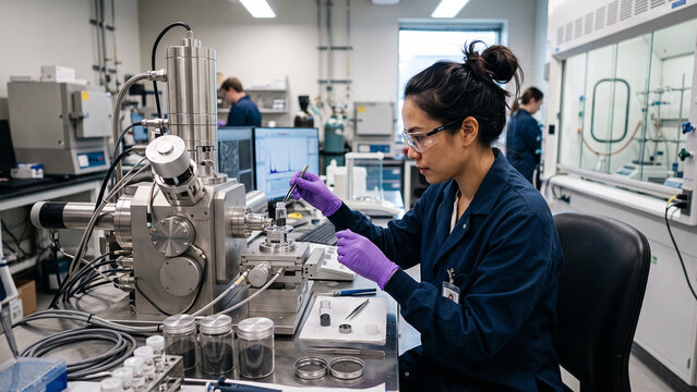 Researcher Using Scanning Electron Microscope for Sample Analysis