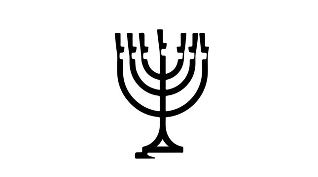 Hanukka vektor siluet menorah hitam minimalis pada latar abu-abu