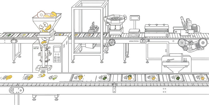 automated industrial production line factory illustration