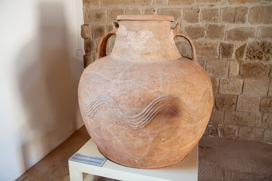 Archaeological site of Palaipaphos near Pafos city in Cyprus. The museum. Ancient clay storage jar