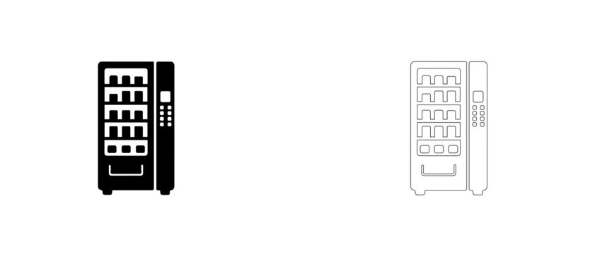 Automated retail vending machine vector icon filled and outline, snack and beverage dispenser cabinet symbol.