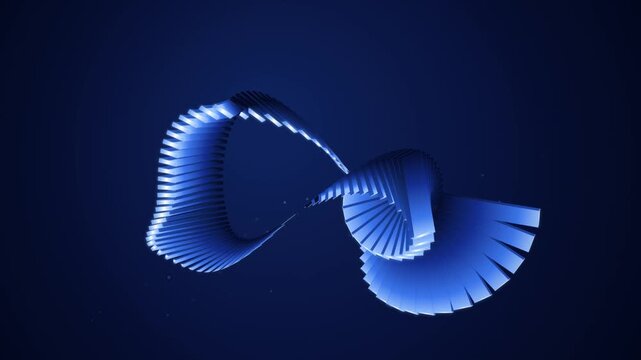 Rotating blue geometric 3D structure spinning against a dark gradient background abstract shape digital design spinning object futuristic form technological abstract