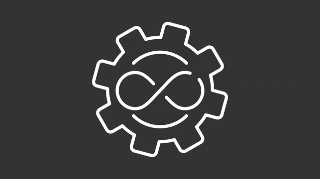 Infinite automation white line animation. Industry animated outline icon. Advanced intelligent technologies. Self sustaining evolving workflows. Dark mode linear motion graphic loop