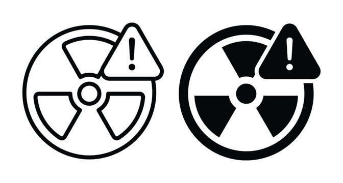Nuclear radiation warning icon set featuring trefoil symbol and exclamation mark triangle for hazard alert and safety notification signage