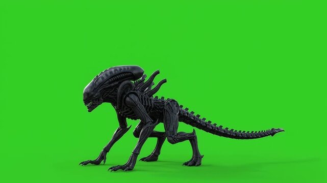 CGI Creature Animation Featuring A Sci-Fi Extraterrestrial Monster Stalking In A Digital Video Production