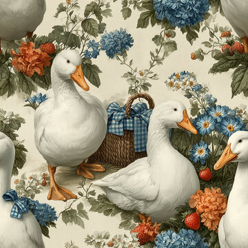 Seamless pattern of goose cartoon