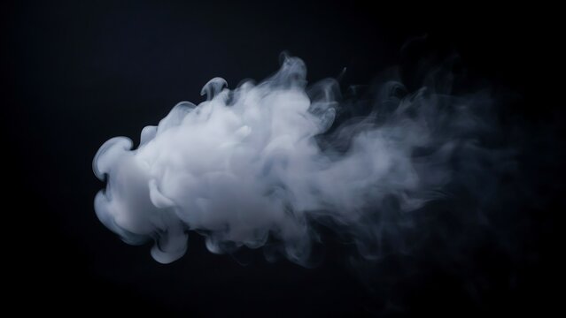 White smoke cloud flowing horizontally isolated on black background