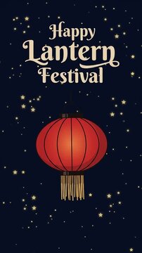 Happy Lantern Festival greeting with traditional red lantern and rising golden sparks motion graphic, ai generated