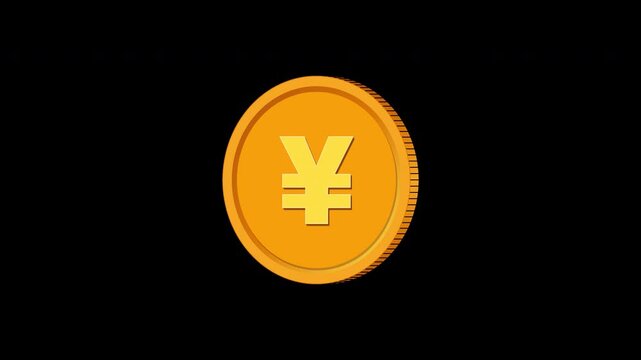 Yen Coin Rotating Animation with Transparent Alpha Channel