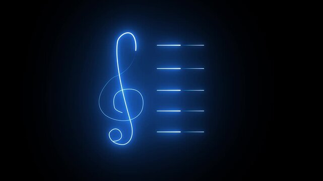 Blue glowing treble clef music symbol on dark background