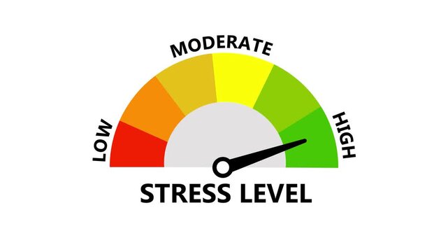 Stress Level Assessment Gauge Meter Motion Graphic Dashboard Displaying Mental Pressure from Low to High