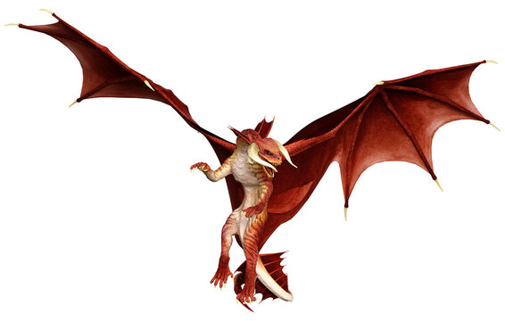 3D Rendering Fairy Tale Dragon on White