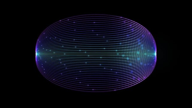 Abstract Magnetic Field Lines Animation Seamless Loop Glowing Cyan Blue Violet Energy Particles Flowing Between Two Poles on Black Background Futuristic Science Technology Motion Graphics VFX