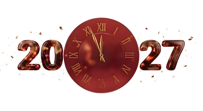 2027 New Year Countdown Clock Concept with Red Glass Numbers
