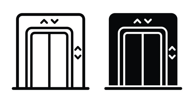 Elevator lift icon set with up and down arrows showing floor direction for building navigation and architectural interface design elements