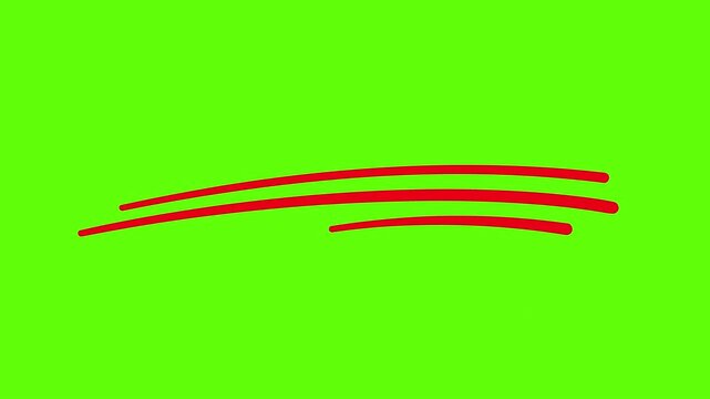Red marker underscore lines - set of 6, hand drawn scribble animation on a green screen background