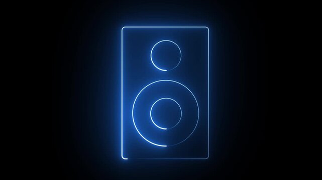 Blue neon speaker icon with sound waves design