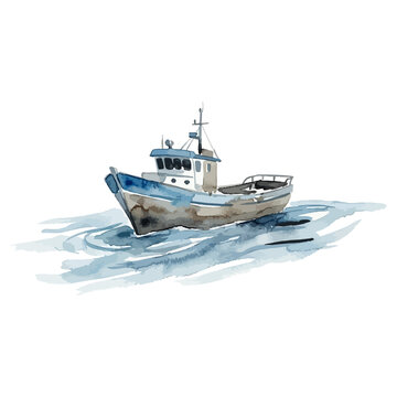 Watercolor illustration of a boat drifting away in a flood.
