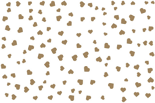 A background with scattered brown striped heart shapes isolated on transparent background