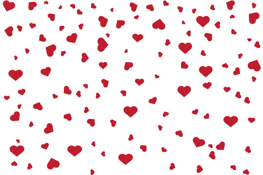 Seamless pattern with red hearts of various sizes isolated on transparent background