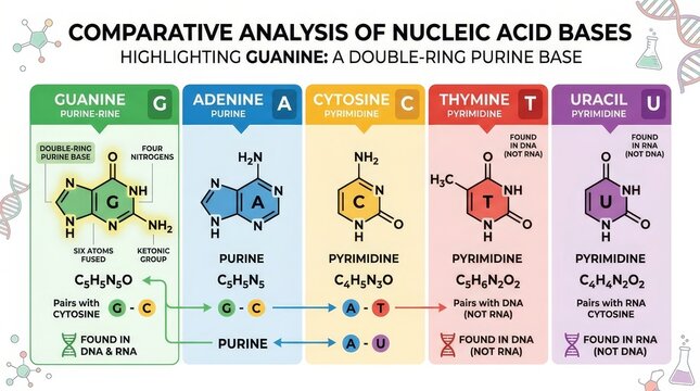 Comparative Analysis Infographic Nucleic Acid Bases Molecular Structure.