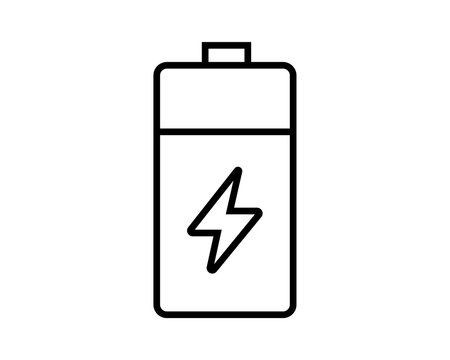 Black outline icon of a battery with a lightning bolt symbol representing power and charging power bank lightning charging electricity accumulator
