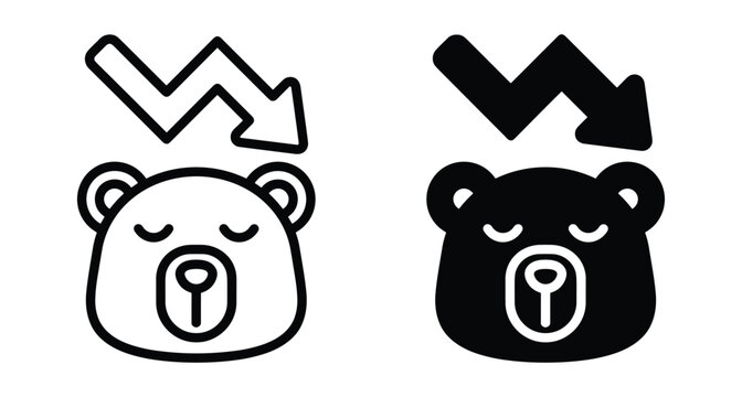 Bear market icon set representing financial recession stock market crash downward trend falling prices economy crisis trading symbol graphic