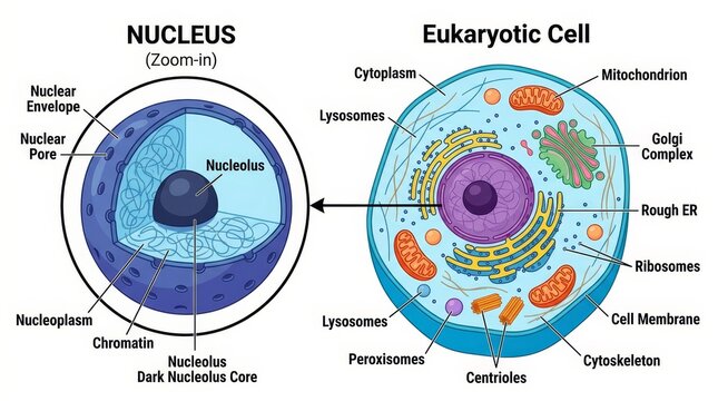 Eukaryotic Cell Nucleus Comparison Diagram Illustration.