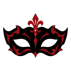 Venetian masquerade eye mask with red flame filigree and a fleur de lis crest, black and red gothic vector icon for carnival, Mardi Gras and cosplay designs. © Marcelino