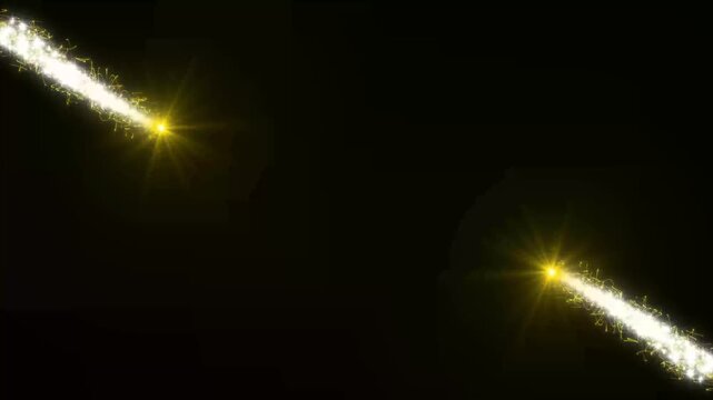 Golden glitter logo reveal intro with magic swirl spiral trail, golden twinkling motion,  fairy dust wand glitter stars trail transition on black background. motion design element 4k video.