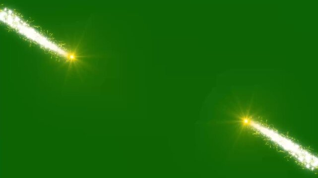 Golden glitter logo reveal intro with magic swirl spiral trail, golden twinkling motion,  fairy dust wand glitter stars trail transition on green background. motion design element 4k video.