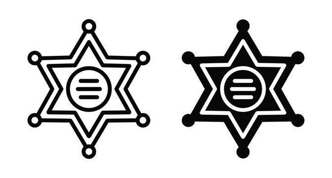Sheriff star badge icons set representing law enforcement authority police department security officer western marshal symbol for web design