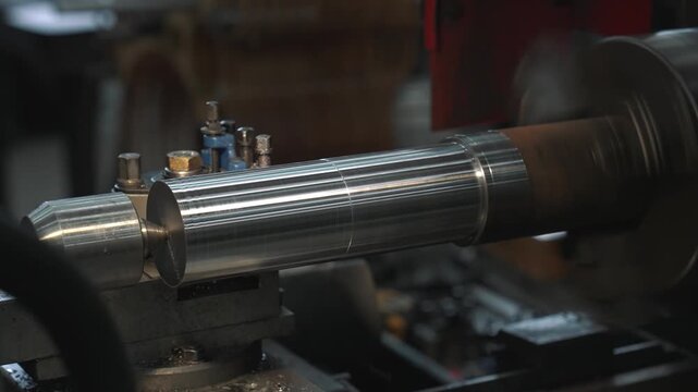 A time-lapse of the process of manufacturing a metal part from a blank on a CNC lathe using drills and cutting tools.