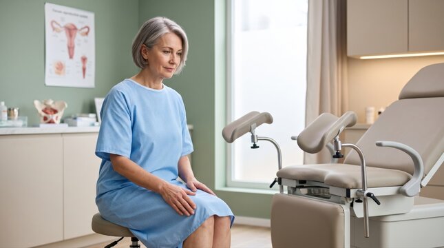 Calm preexam moment creates clear women health concept around routine gynecology screening, preparation and supportive preventive healthcare environment.
