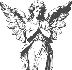 Obraz premium praying angel with large wings and flowing robe spiritual peaceful figure, religious faith and hope symbol