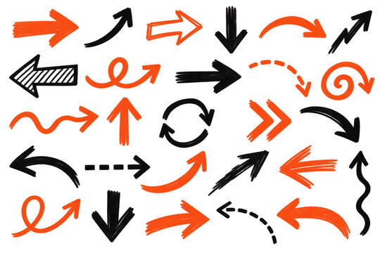 red and black directional arrows collection isolated on transparent background