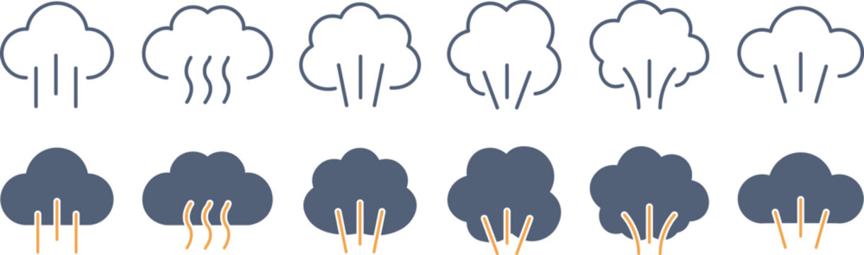 色々な雲のような煙の蒸気の素材セット