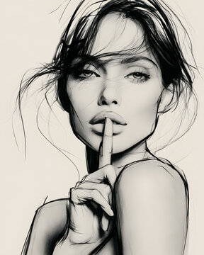 Elegant female line art portrait symbolizing secrecy and discretion