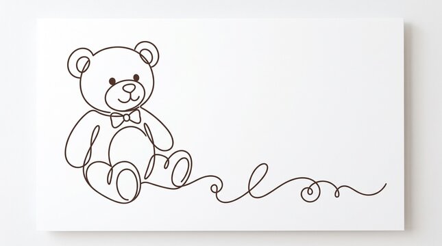 Cute brown teddy bear line art illustration drawing isolated on white background