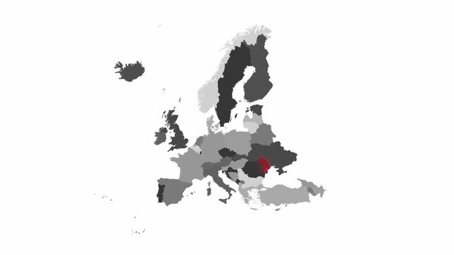 Europe_Moldova_map_on_dark_world_map Video Footage Animated Motion for professional design projects presentations digital media and commercial visual 