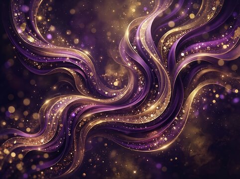 ia generated front view closeup of a cosmic swirl with purple blue teal and gold glitter on a dark background. Abstract magic glitter mockup.