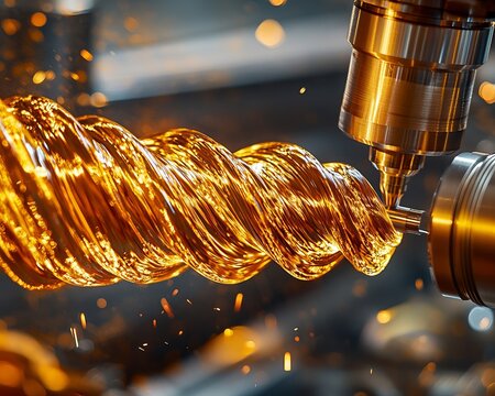 Industrial Precision Engineering with CNC Milling Equipment and Golden Metal Component Production,