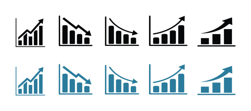 Financial growth and decline chart icons set vector illustration
