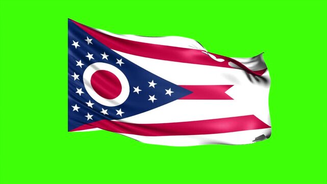Looping Wavy Flag of Ohio State Isolated on Green Screen